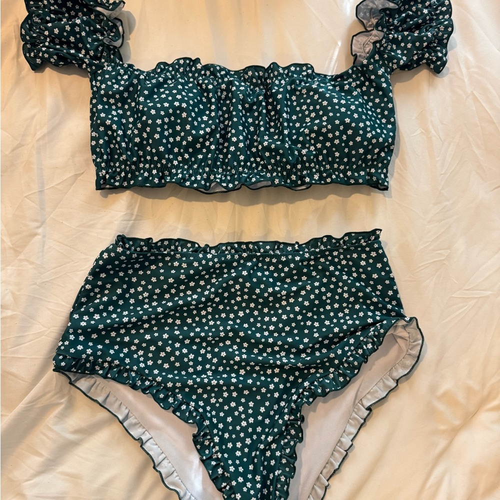 Floral Ruffle Bikini High Waisted Set